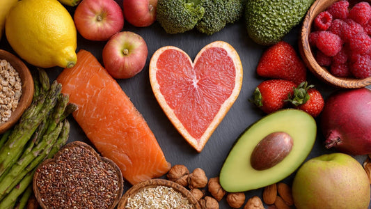 heart healthy foods - salmon avocado fruit and veg