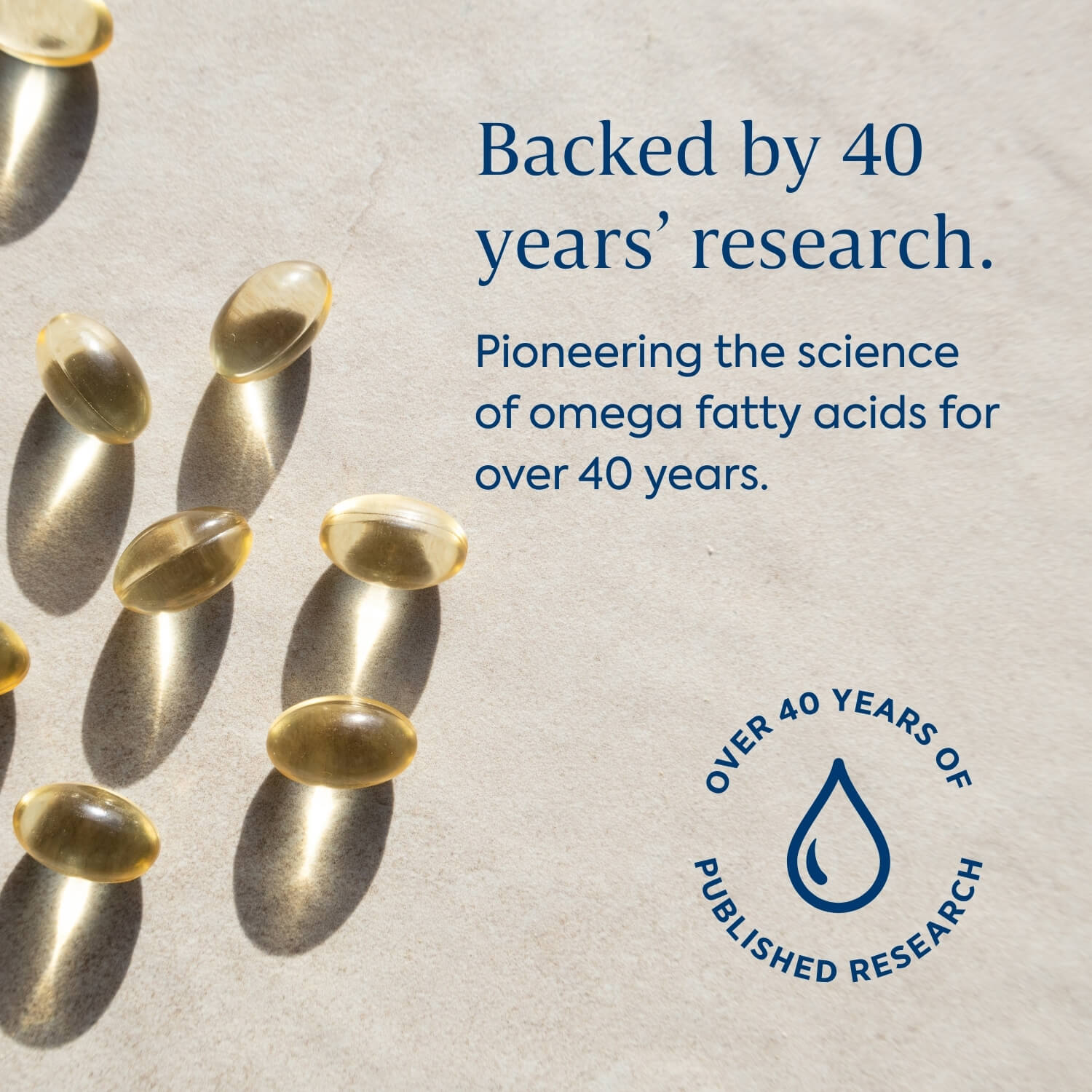 Backed by 40 years' research. Pioneering the cience of omega fatty acids for over 40 years. 