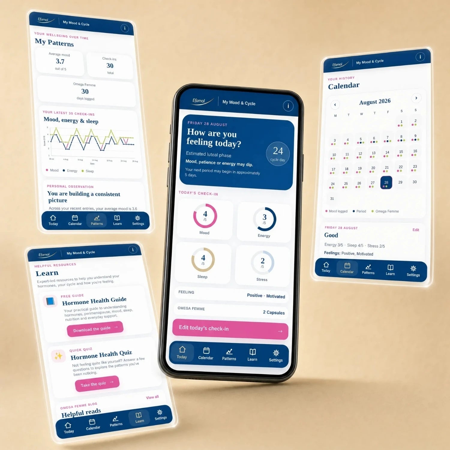 Efamol Mood & Cycle Tracker Features