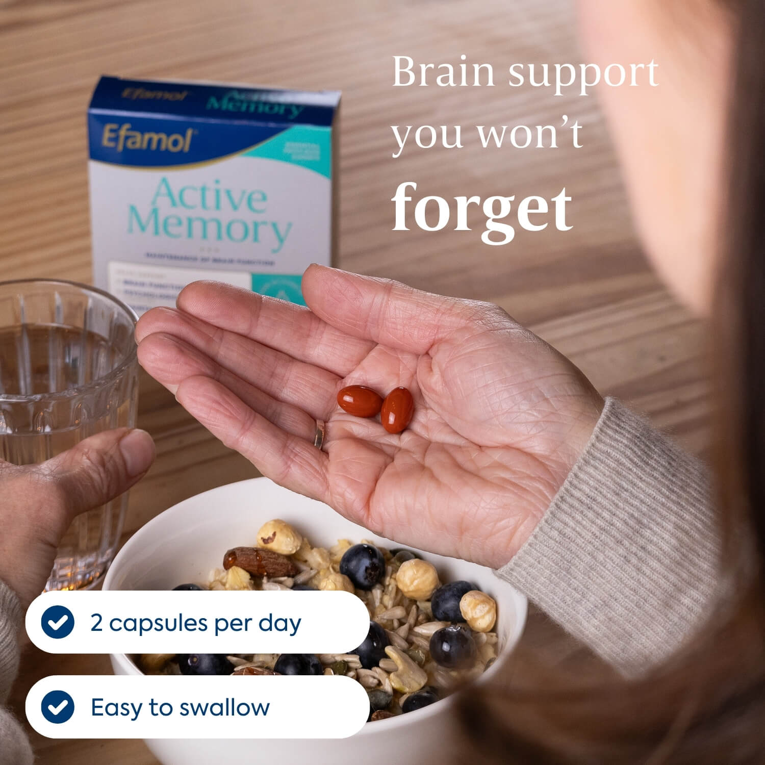 Efamol active memory 2 capsules per day, easy to swallow