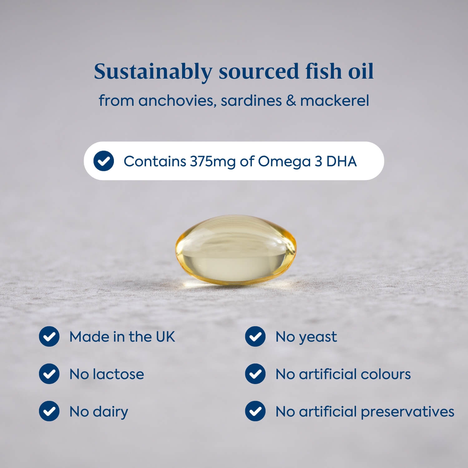 Efamol High Strength Omega 3 capsule, contains 375mg of DHA
