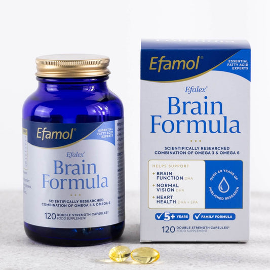 Efamol Efalex Brain Formula Capsules brain health supplement product on white background