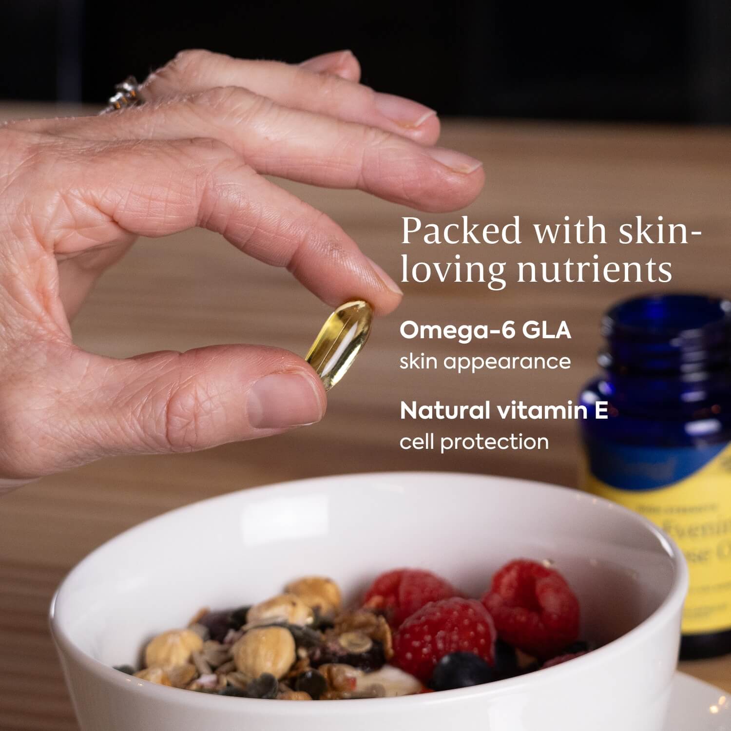 Efamol Evening Primrose Oil capsules are packed with skin loving nutrients: omega-6 GLA and vitamin E