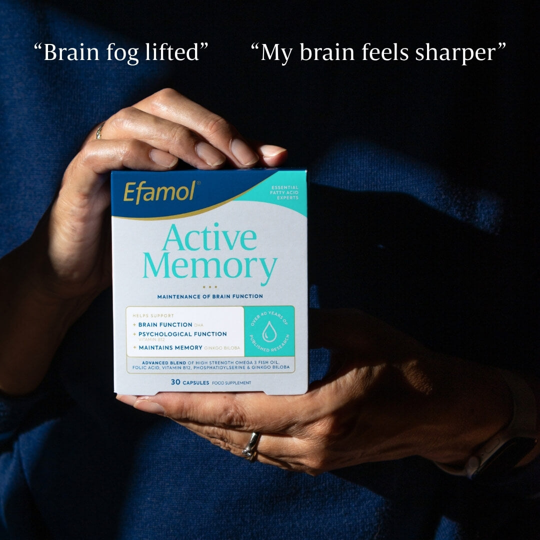 Efamol Active Memory Brain Health and Memory Supplement, in person's hands
