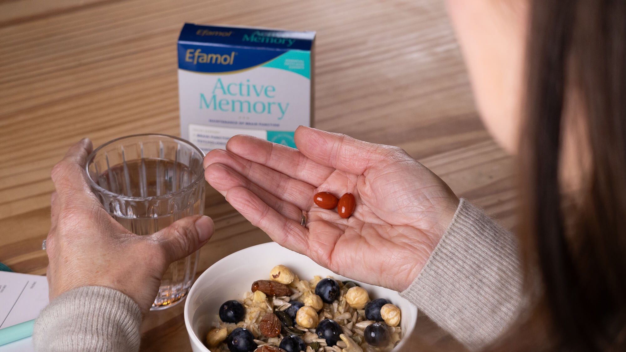 Efamol active memory capsules in hand